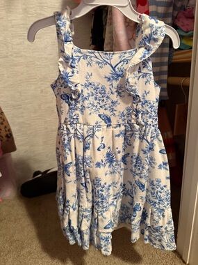 Girls Blue Floral Ruffle Sundress